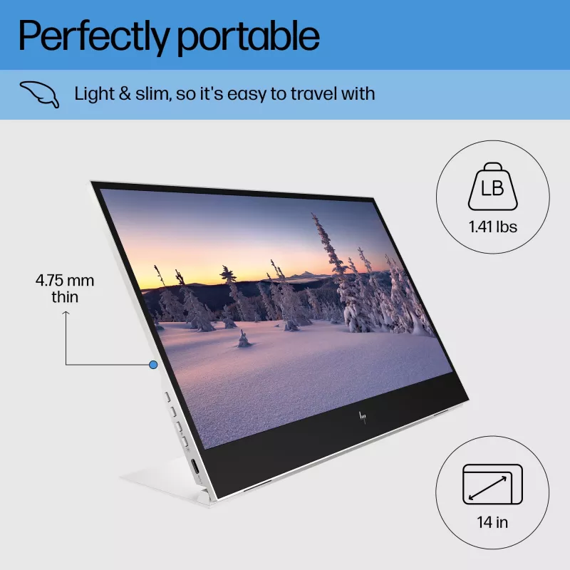 HP E-Series E14 G4 Portable Monitor, 35.6 cm (14 inch), 1920 x 1080 pixels, Full HD, LCD, 5 ms, Silver