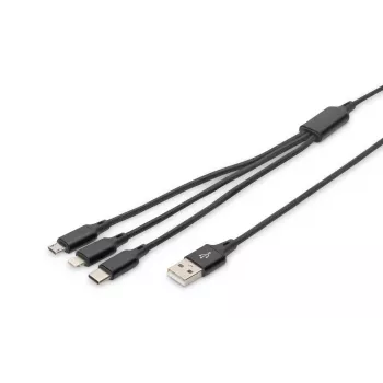 DIGITUS 3-in-1 Charger Cable USB A-Lightning + micro B + Type-C 1m