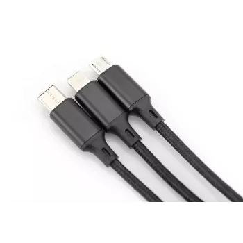 DIGITUS 3-in-1 Charger Cable USB A-Lightning + micro B + Type-C 1m