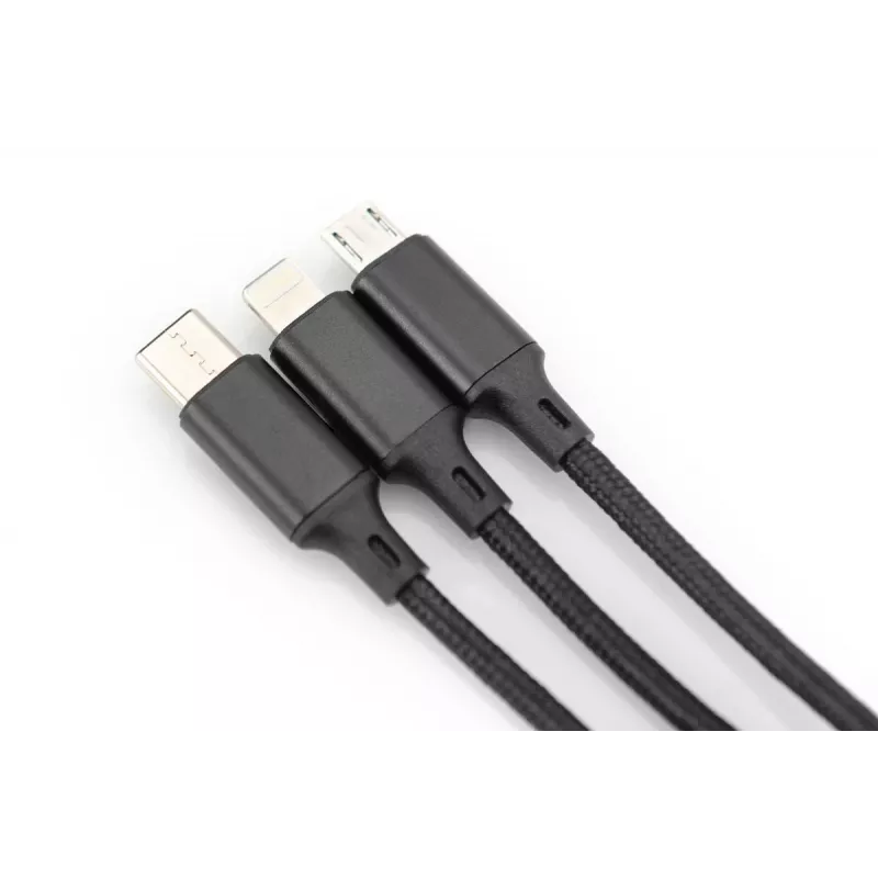 DIGITUS 3-in-1 Charger Cable USB A-Lightning + micro B + Type-C 1m