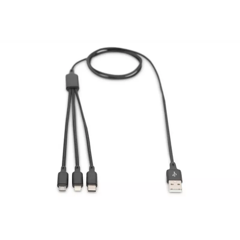 DIGITUS 3-in-1 Charger Cable USB A-Lightning + micro B + Type-C 1m