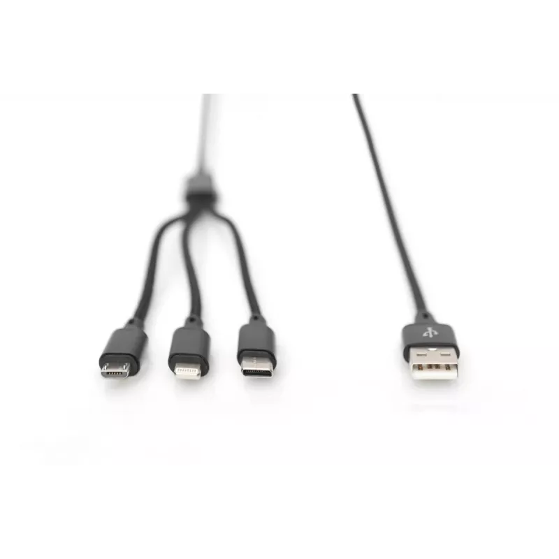 DIGITUS 3-in-1 Charger Cable USB A-Lightning + micro B + Type-C 1m