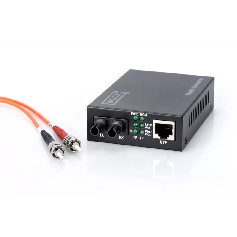 DIGITUS Media Converter, Multimode 10/100Base-TX to 100Base-FX, Incl. PSU ST connector, Up to 2km