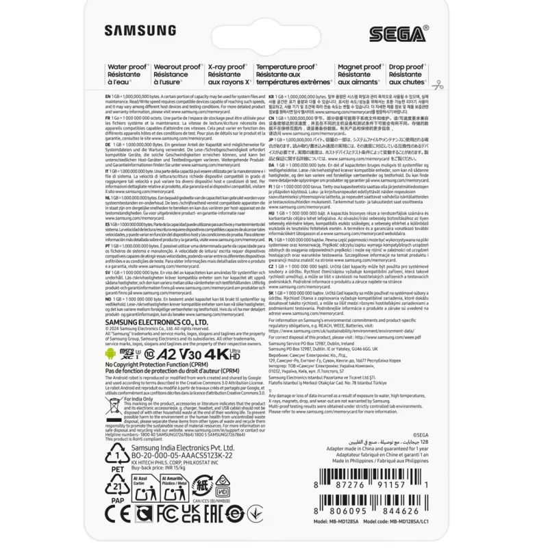 MicroSDXC memory card Samsung MB-MD128S, 128 GB, UHS-I, Class 10, U3, read up to 180 MB/s, write 130 MB/s