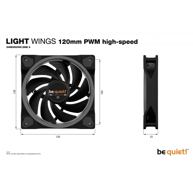 be quiet Light Wings 120mm ARGB PWM High Speed Fan Black 3 Pack