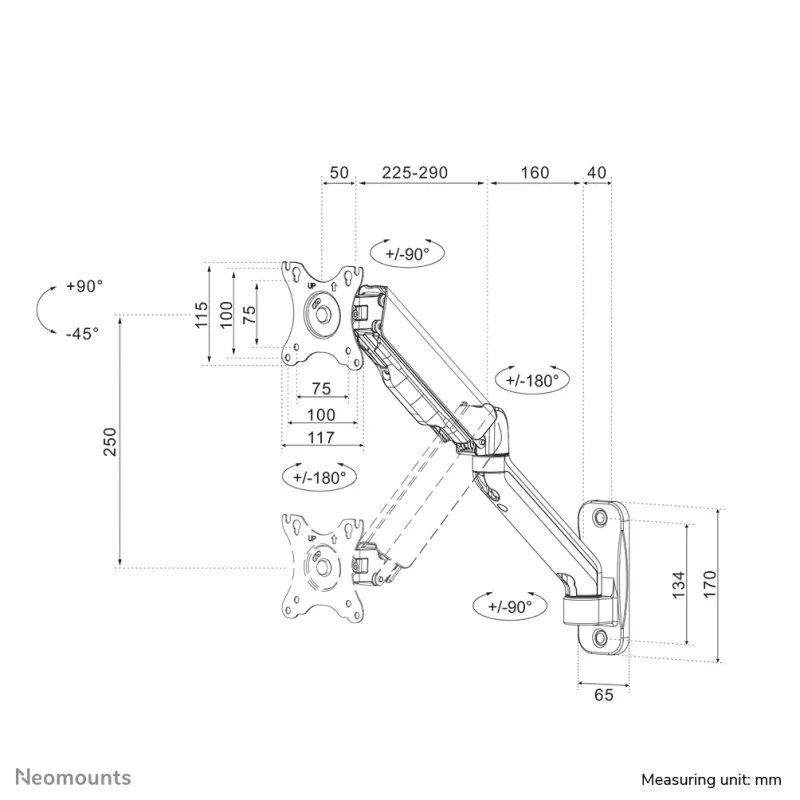 Neomounts WL70-450BL11 Monitor/TV mount wall 17-32 inch - gas spring - full motion
