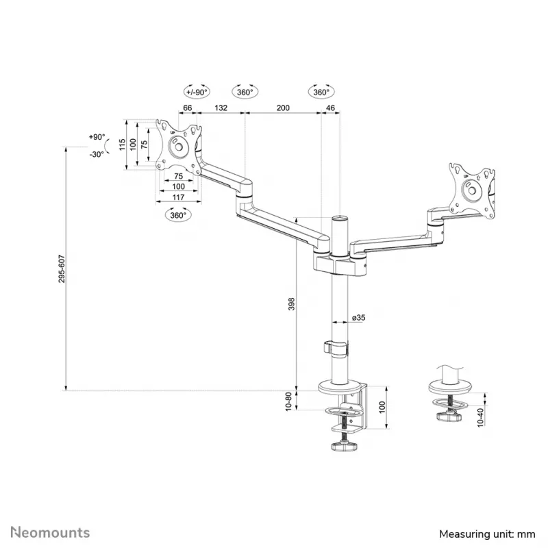 Neomounts DS60-425BL2 Monitor arm 17-27 inch - space saving
