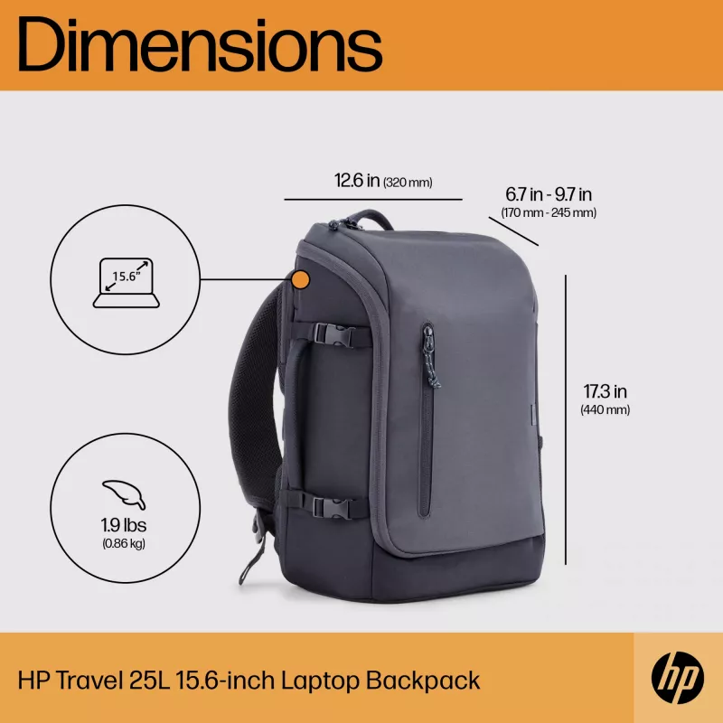 HP Travel 25 Liter 15.6 Iron Grey Laptop Backpack, Backpack, 39.6 cm (15.6 inch), 860 g