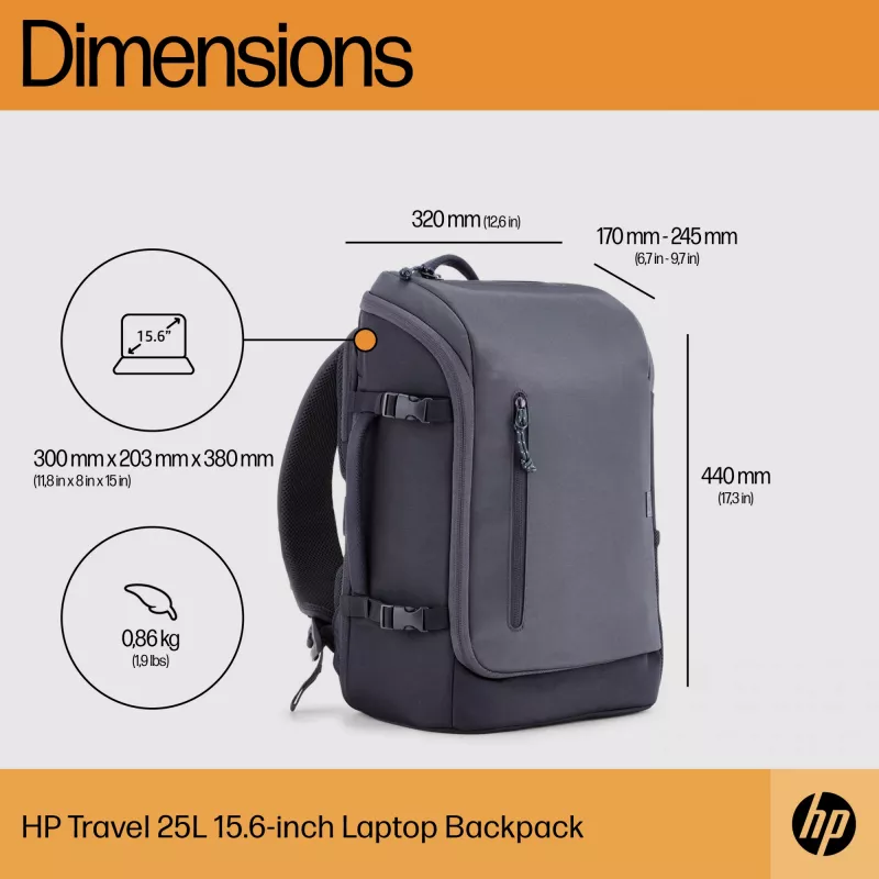 HP Travel 25 Liter 15.6 Iron Grey Laptop Backpack, Backpack, 39.6 cm (15.6 inch), 860 g