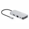 Manhattan USB-C Dock/Hub with Card Reader, Ports (x6): Ethernet, HDMI, USB-A (x3) and USB-C, With Power Delivery (100W) to USB-C Port (Note additional USB-C wall charger and USB-C cable needed), Universal for all devices, Cable 15cm, Aluminium, Silver
