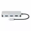 Manhattan USB-C Dock/Hub with Card Reader, Ports (x6): Ethernet, HDMI, USB-A (x3) and USB-C, With Power Delivery (100W) to USB-C Port (Note additional USB-C wall charger and USB-C cable needed), Universal for all devices, Cable 15cm, Aluminium, Silver