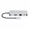 Manhattan USB-C Dock/Hub with Card Reader, Ports (x6): Ethernet, HDMI, USB-A (x3) and USB-C, With Power Delivery (100W) to USB-C Port (Note additional USB-C wall charger and USB-C cable needed), Universal for all devices, Cable 15cm, Aluminium, Silver