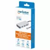 Manhattan USB-C Dock/Hub with Card Reader, Ports (x6): Ethernet, HDMI, USB-A (x3) and USB-C, With Power Delivery (100W) to USB-C Port (Note additional USB-C wall charger and USB-C cable needed), Universal for all devices, Cable 15cm, Aluminium, Silver