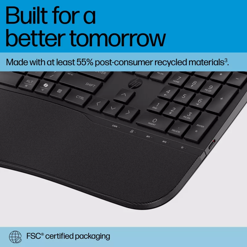 HP 685 Comfort Dual-Mode Keyboard, QWERTY, Full-size (100%), Wireless, RF Wireless + Bluetooth, Membrane, QWERTY, Black