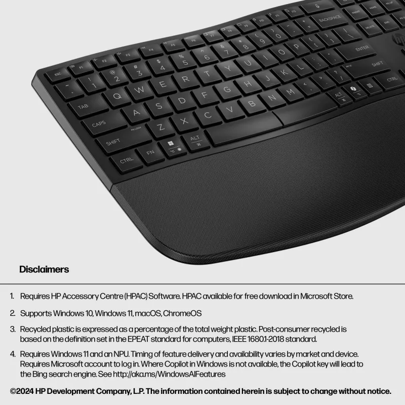HP 685 Comfort Dual-Mode Keyboard, QWERTY, Full-size (100%), Wireless, RF Wireless + Bluetooth, Membrane, QWERTY, Black