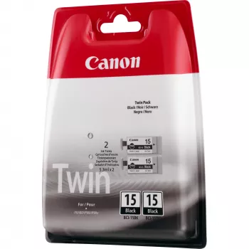 Canon BCI-15BK Black Ink Cartridge (Twin Pack), Black, Pigment-based ink, 2 pc(s), 242 pages, Multi pack