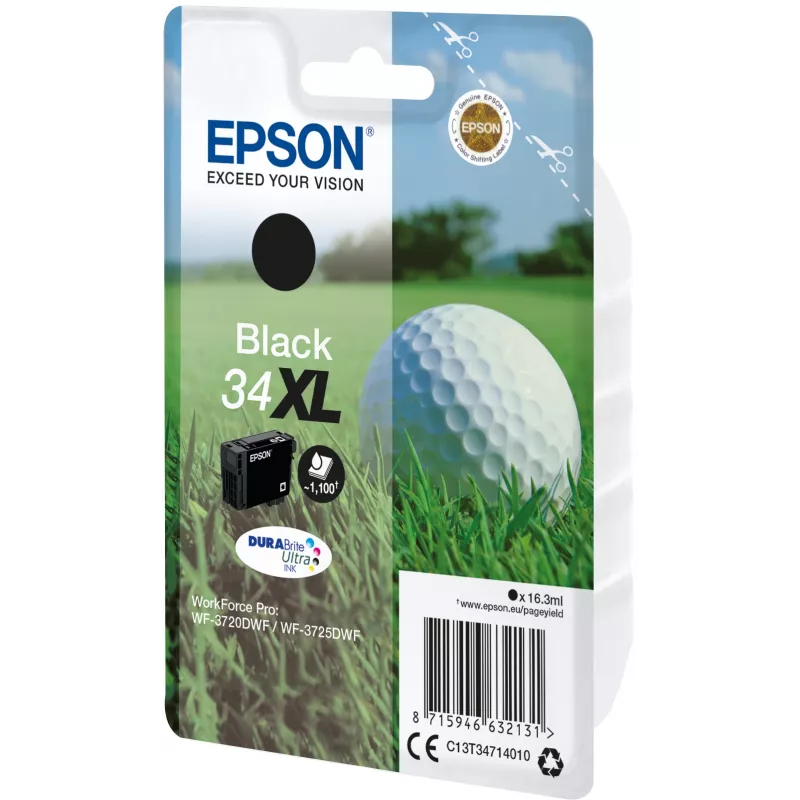 Epson Golf ball Singlepack Black 34XL DURABrite Ultra Ink, High (XL) Yield, Black, Pigment-based ink, 16.3 ml, 1 pc(s), 1100 pages