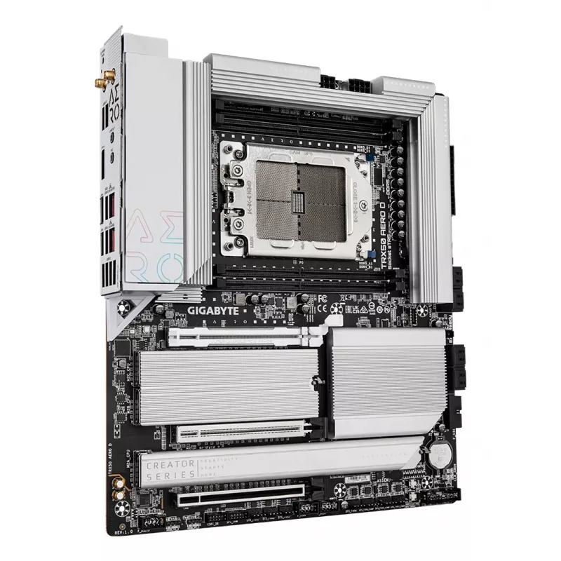 GIGABYTE TRX50 AERO D Motherboard - Supports AMD Ryzen Threadripper 9000 Series CPUs, 16+8+4 Phases Digital VRM, up to 7800MHz DDR5 (OC), 3xPCIe 5.0 + 1xPCIe 4.0 M.2, Wi-Fi 7, 10GbE LAN, USB4