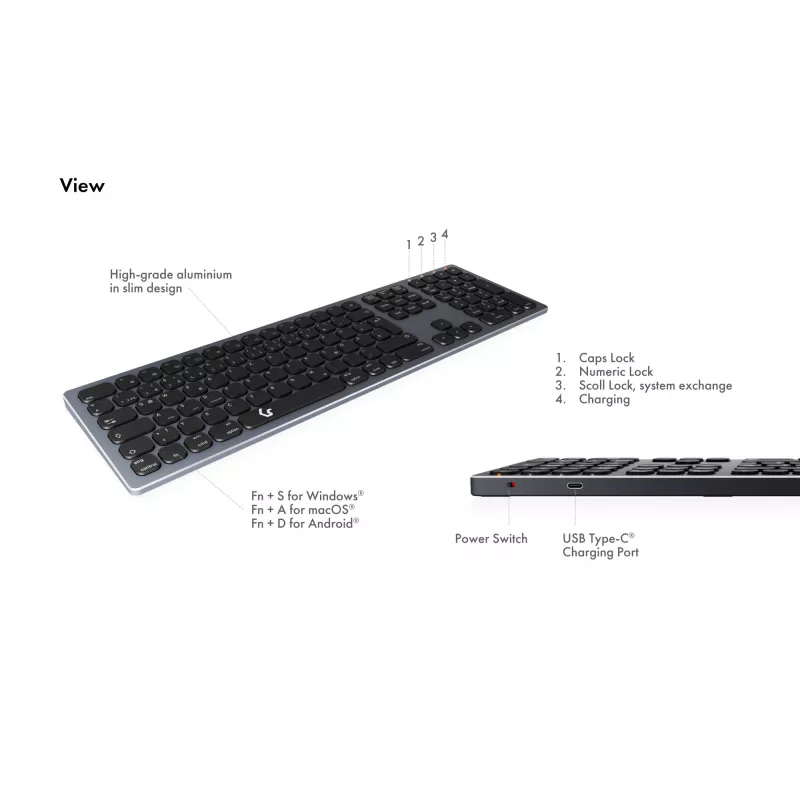 KeySonic KSK-8023BTRF (DE) keyboard Universal Bluetooth QWERTZ German Anthracite, Black
