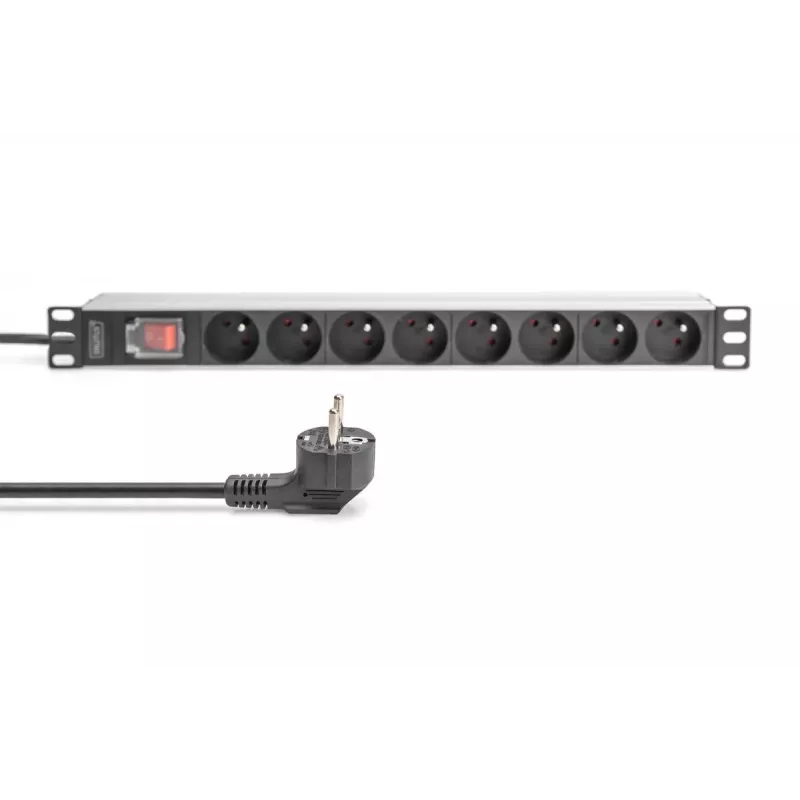 DIGITUS 1U Aluminum PDU, rackmountable, 8x CEE 7/5 rated power: 16A, 4000W, 250VAC 50/60Hz,
