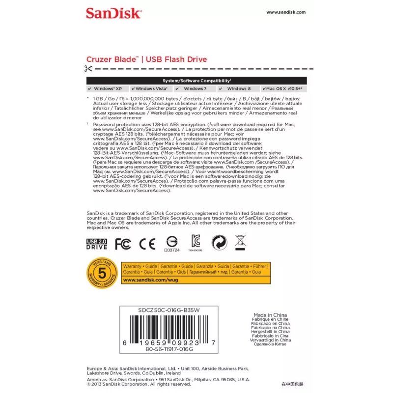 WESTERN DIGITAL SanDisk Cruzer Blade - 16GB USB Stick - USB 2.0 - White