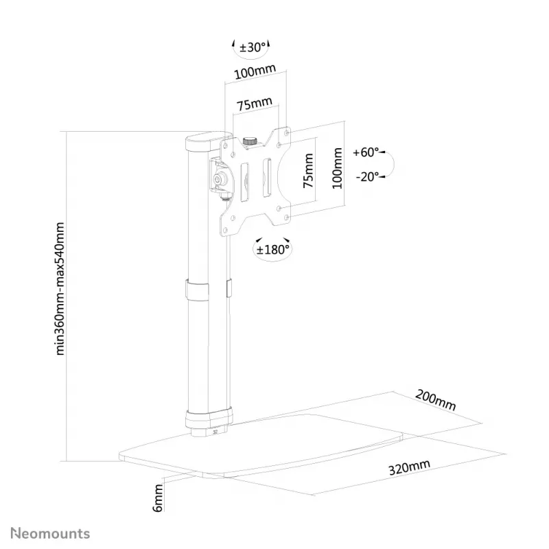 Neomounts FPMA-D890BLACK Monitor stand 10-30 inch, Freestanding, 6 kg, 25.4 cm (10 inch), 76.2 cm (30 inch), 100 x 100 mm, Black