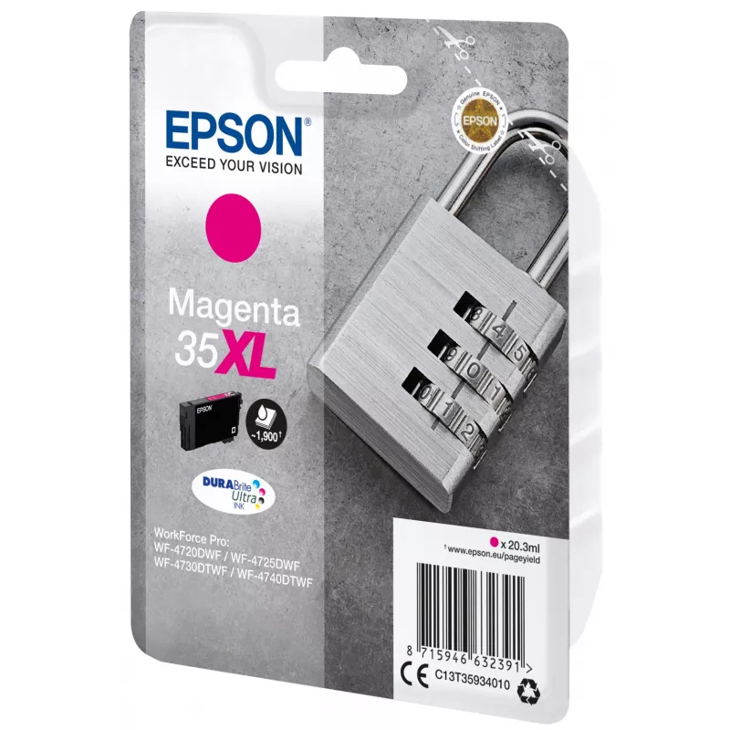 Epson Padlock Singlepack Magenta 35XL DURABrite Ultra Ink, High (XL) Yield, Magenta, Pigment-based ink, 20.3 ml, 1 pc(s), 1900 pages