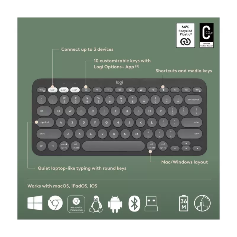 LOGITECH Pebble 2 Combo For Tonal Graphite Qwerty US