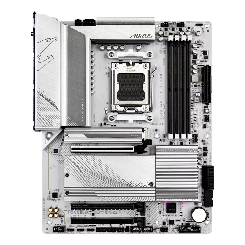 GIGABYTE B650 AORUS ELITE AX ICE Motherboard - Supports AMD Ryzen 9000 CPUs, 12+2+2 Phases Digital VRM, up to 8000MHz DDR5 (OC), 1xPCIe 5.0 + 2xPCIe 4.0 M.2, Wi-Fi 6E, 2.5GbE LAN, USB 3.2 Gen 2x2