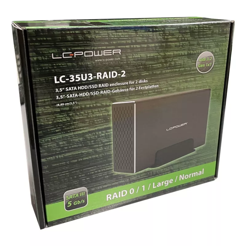 LC-POWER Lc-35u3-rid-2, Externl 2-by 3.5 St Hrd Drive Enclosure With Rid, Luminium, Blck