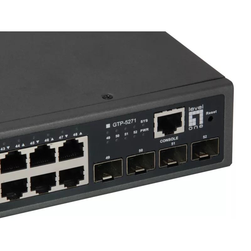 LevelOne 52-Port L3 Lite Managed Gigabit PoE Switch, 4 x 10GbE SFP+, 48 PoE Outputs, 400W PoE Power Budget