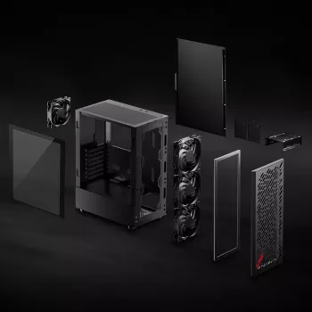 XPG VALOR AIR Mid-Tower Black, Midi Tower, PC, Black, ATX, micro ATX, Mini-ATX, Carbon steel, Tempered glass, 16.6 cm