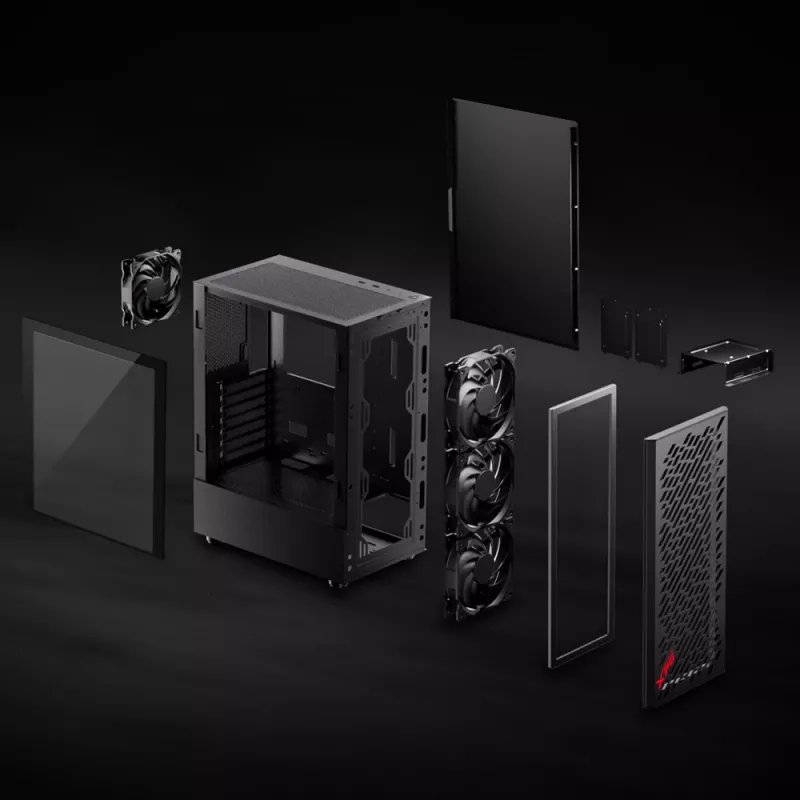 XPG VALOR AIR Mid-Tower Black, Midi Tower, PC, Black, ATX, micro ATX, Mini-ATX, Carbon steel, Tempered glass, 16.6 cm
