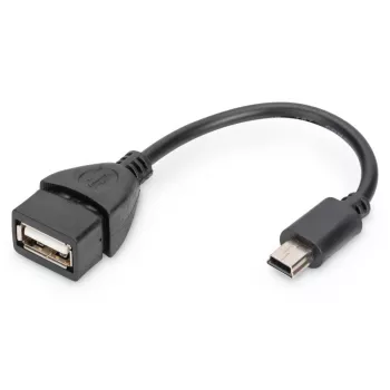 DIGITUS USB 2.0 adapter cable, OTG, type mini B - A M/F, 20cm USB 2.0 conform Black