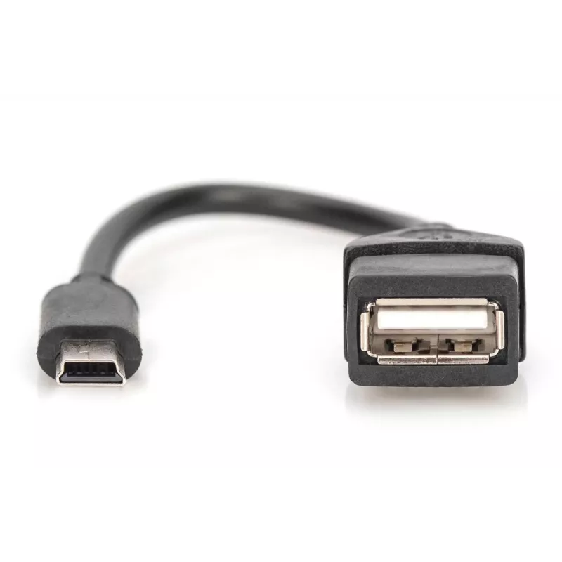 DIGITUS USB 2.0 adapter cable, OTG, type mini B - A M/F, 20cm USB 2.0 conform Black