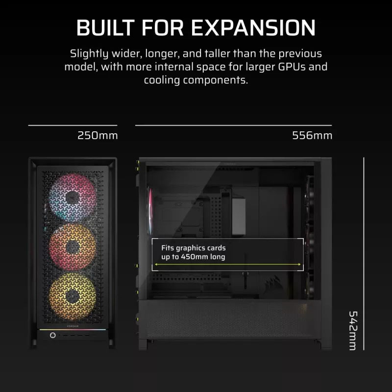 PC Case CORSAIR FRAME 5000D RS ARGB Midi Tower Black — ATX, supports 3x140mm front fans, 2.5/3.5 inch drives