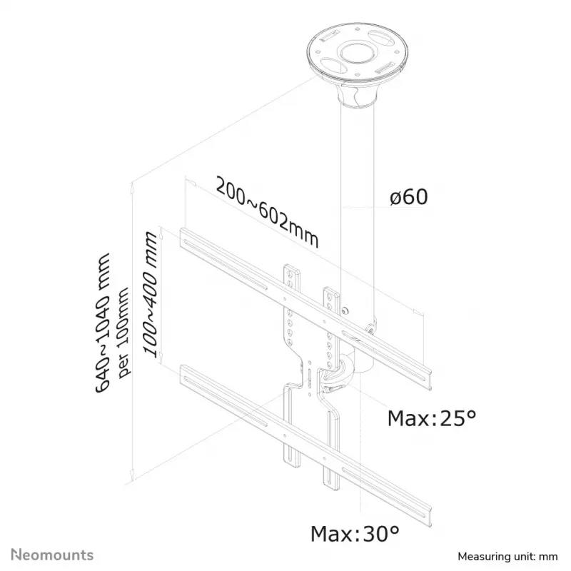 Neomounts FPMA-C400BLACK Monitor/TV mount ceiling 32-60 inch - h 64-104 cm