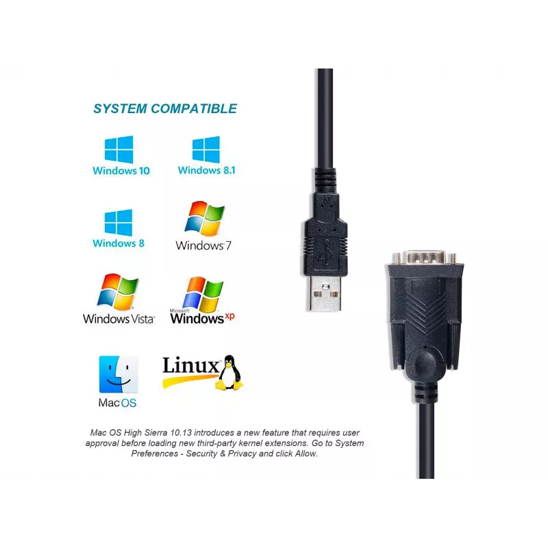 Equip USB-A to Serial (DB9) Cable, M/M 1.5m, Black, 1.5 m, USB Type-A, DB-9, Male, Male