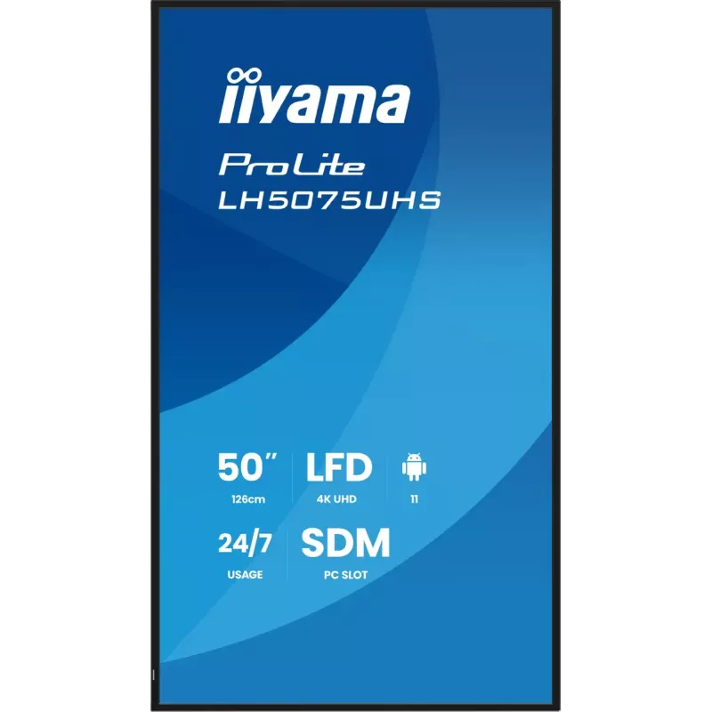 iiyama LH5075UHS-B2AG Signage Display Digital signage flat panel 125.7 cm (49.5 inch) LCD Wi-Fi 500 cd/m² 4K Ultra HD Black Built-in processor Android 24/7