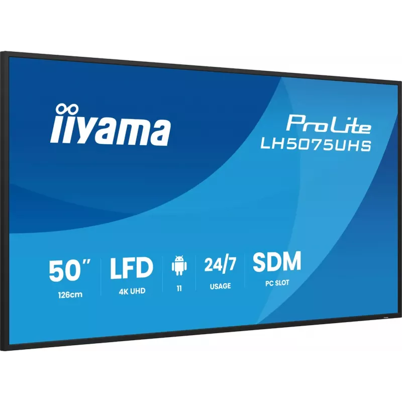 iiyama LH5075UHS-B2AG Signage Display Digital signage flat panel 125.7 cm (49.5 inch) LCD Wi-Fi 500 cd/m² 4K Ultra HD Black Built-in processor Android 24/7