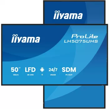 iiyama LH5075UHS-B2AG Signage Display Digital signage flat panel 125.7 cm (49.5 inch) LCD Wi-Fi 500 cd/m² 4K Ultra HD Black Built-in processor Android 24/7
