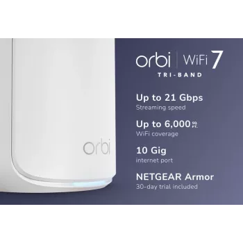 NETGEAR Orbi 870 Tri-band (2.4 GHz / 5 GHz / 6 GHz) Wi-Fi 7 (802.11be) White 4 Internal