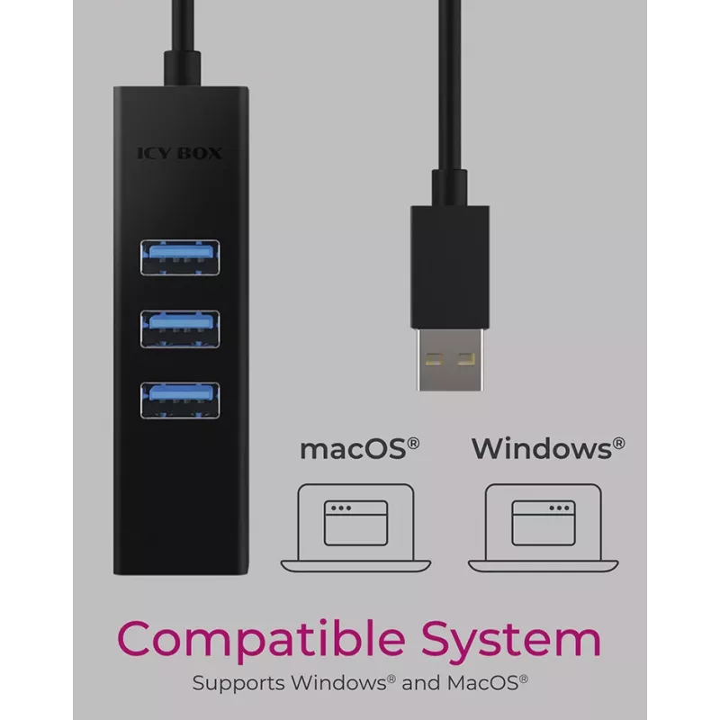ICY BOX IB-HUB1419-LAN USB 3.2 Gen 1 (3.1 Gen 1) Type-A Black