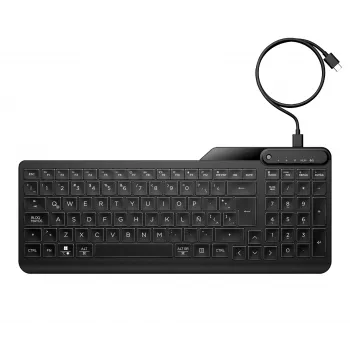 HP 405 Multi-Device Backlit Wired Keyboard, Full-size (100%), Wired, USB, Membrane, Black
