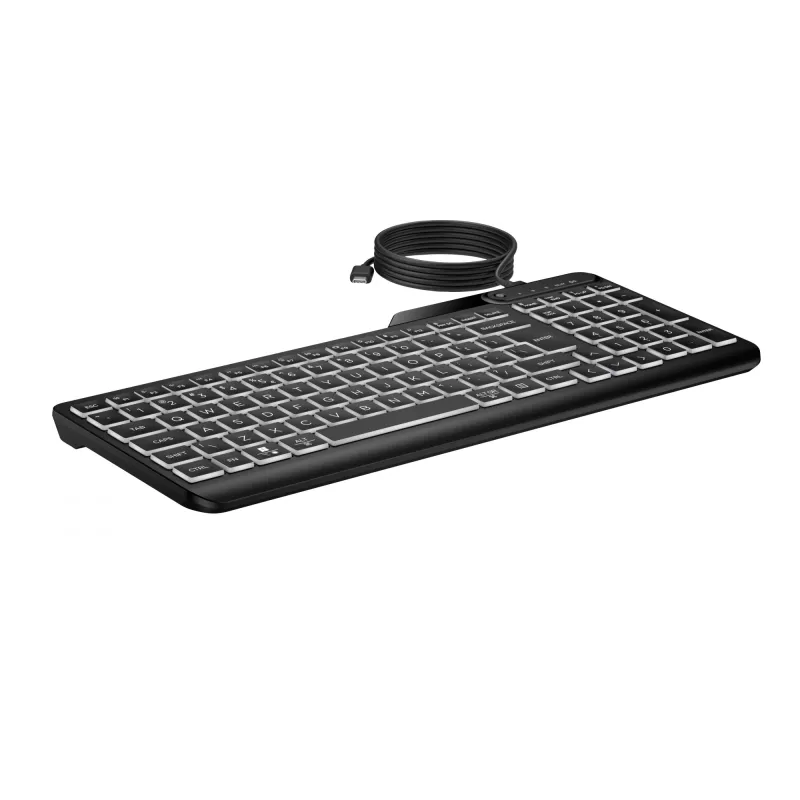 HP 405 Multi-Device Backlit Wired Keyboard, Full-size (100%), Wired, USB, Membrane, Black