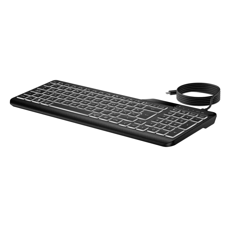 HP 405 Multi-Device Backlit Wired Keyboard, Full-size (100%), Wired, USB, Membrane, Black