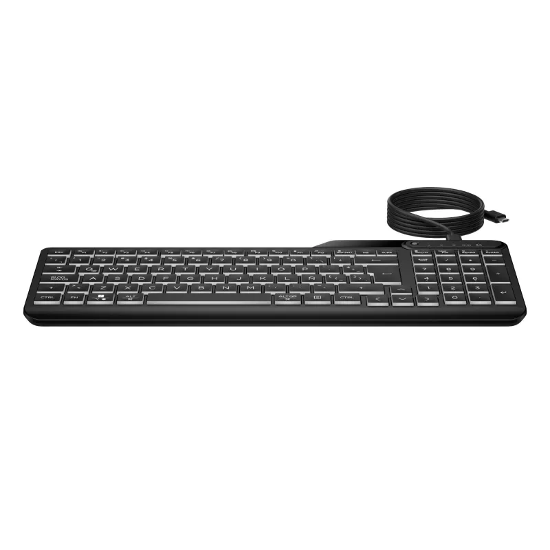 HP 405 Multi-Device Backlit Wired Keyboard, Full-size (100%), Wired, USB, Membrane, Black
