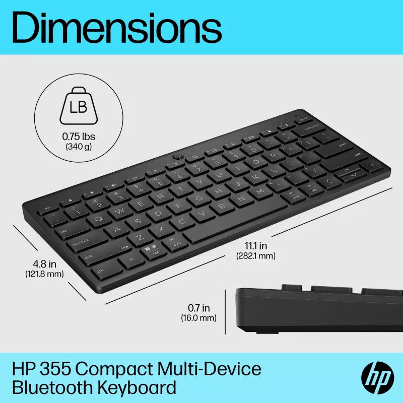Compact Bluetooth Keyboard HP 355 — wireless mechanical keys, black, 0.34 kg