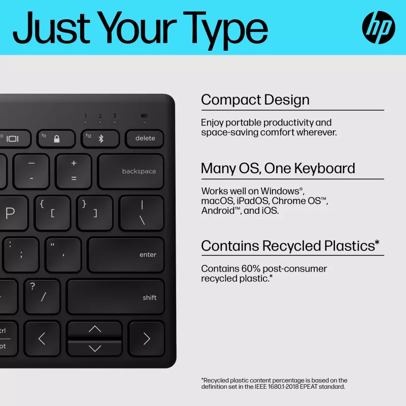Compact Bluetooth Keyboard HP 355 — wireless mechanical keys, black, 0.34 kg