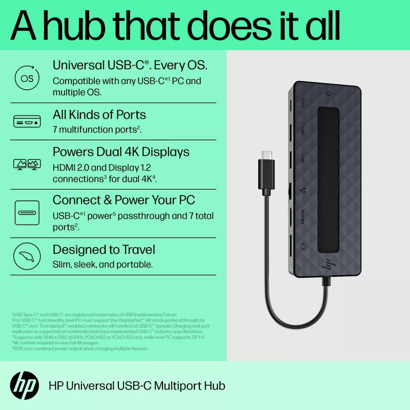 HP Universal USB-C Multiport Hub USB 3.2 Gen 1 Type-C Black